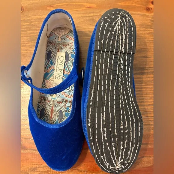 Cayumas Women’s Boheme Bluette Mary Jane Shoes Size 38 Blue Velvet Flat Like New