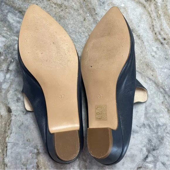 Celtic &amp; Co Navy Blue Leather Mules Minimalist Neutral Office Career Shoes