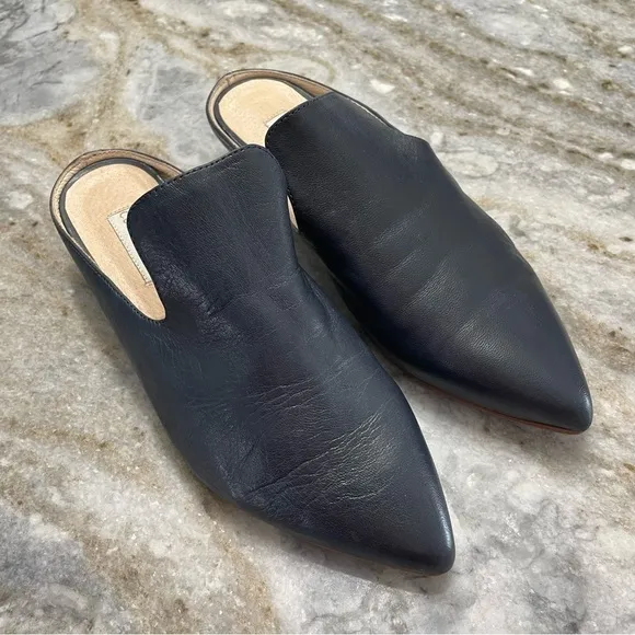 Celtic &amp; Co Navy Blue Leather Mules Minimalist Neutral Office Career Shoes