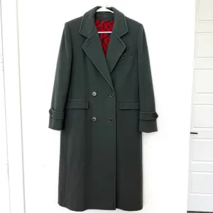 CENTRAL PARK Wool Coat Deep Green Double Breasted Paisley Lining Long VTG