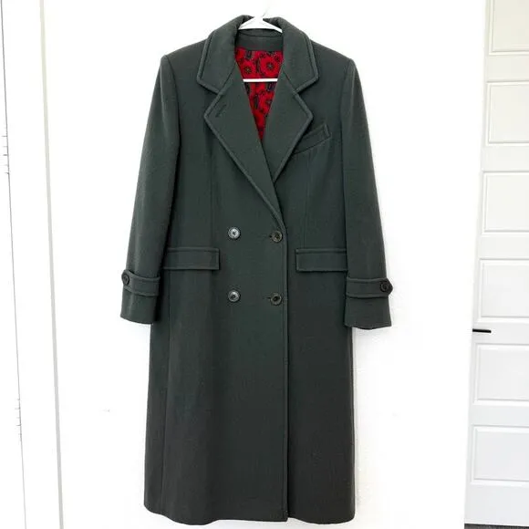 CENTRAL PARK Wool Coat Deep Green Double Breasted Paisley Lining Long VTG