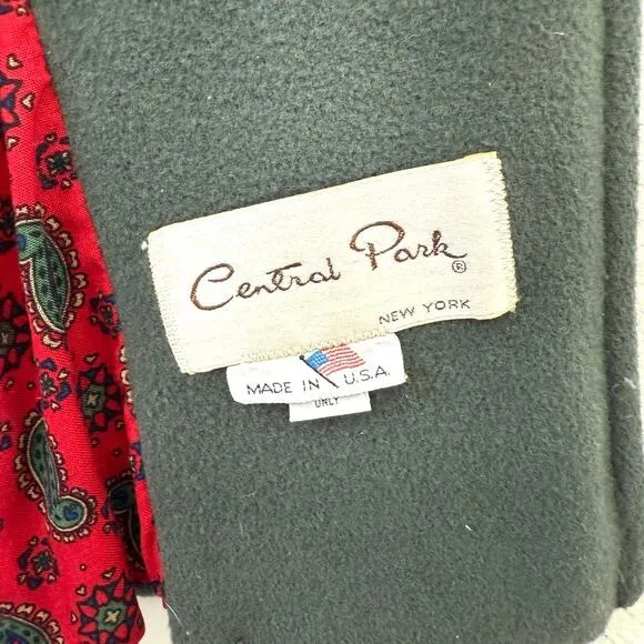 CENTRAL PARK Wool Coat Deep Green Double Breasted Paisley Lining Long VTG