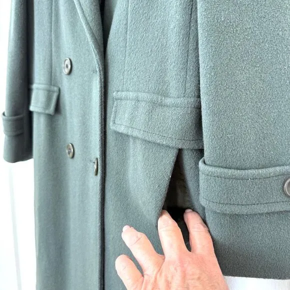 CENTRAL PARK Wool Coat Deep Green Double Breasted Paisley Lining Long VTG