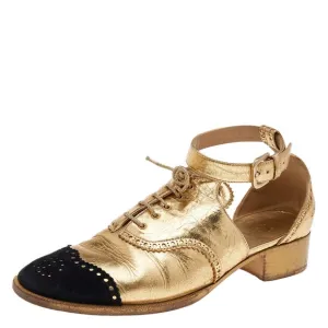 Chanel Vintage Gold and Black Women's Ankle Strap Shoes, Size IT 38.5