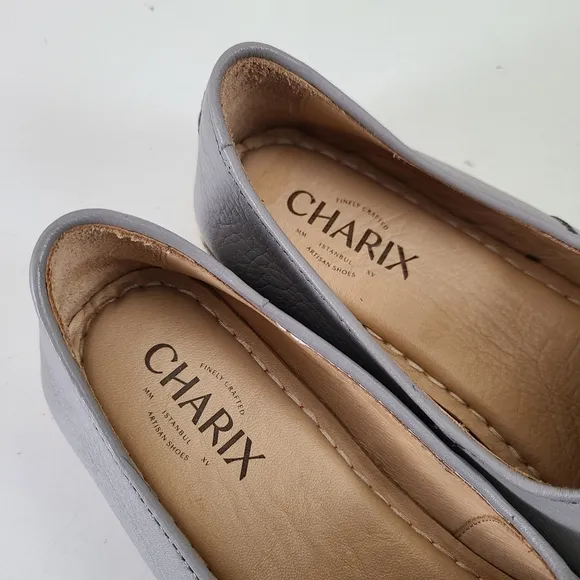 Charix Gray Leather Flat Loafer Shoes 38 Size 8