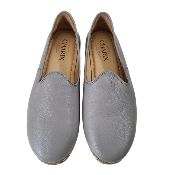 Charix Gray Leather Flat Loafer Shoes 38 Size 8