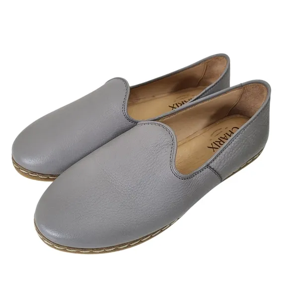 Charix Gray Leather Flat Loafer Shoes 38 Size 8
