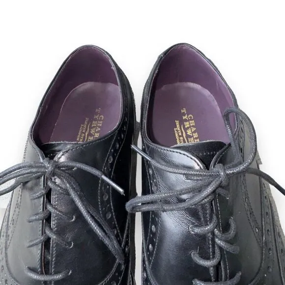 Charles Tyrwhitt Derby Brogue Wingtip Shoes Black Leather Men's 9.5