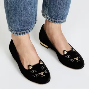Charlotte Olympia Black Kitty Cat Flat Shoes size 39 (9US)