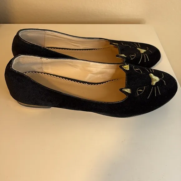Charlotte Olympia Black Kitty Cat Flat Shoes size 39 (9US)