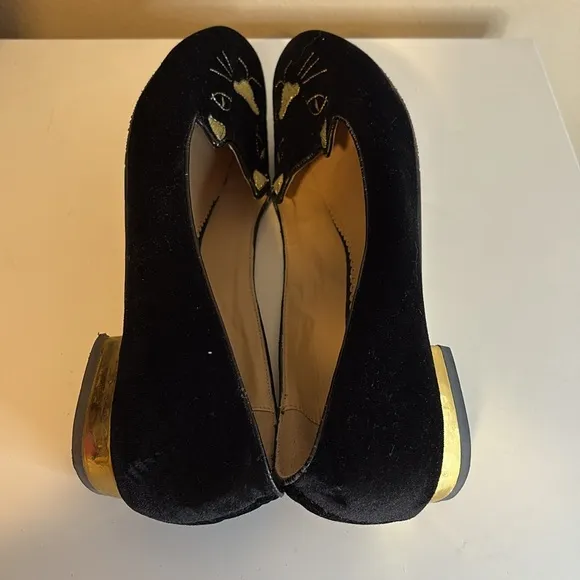 Charlotte Olympia Black Kitty Cat Flat Shoes size 39 (9US)