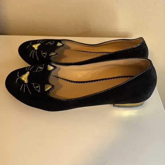 Charlotte Olympia Black Kitty Cat Flat Shoes size 39 (9US)