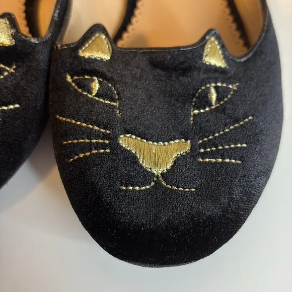 Charlotte Olympia Black Kitty Cat Flat Shoes size 39 (9US)