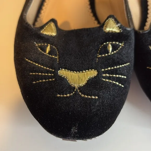Charlotte Olympia Black Kitty Cat Flat Shoes size 39 (9US)