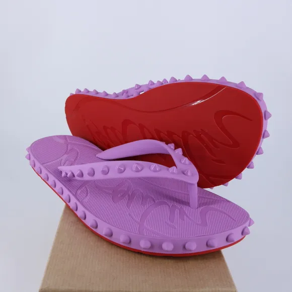 Christian Louboutin 37 Super Loubi Flip Donna Peony Spike Purple Flip Flops E848