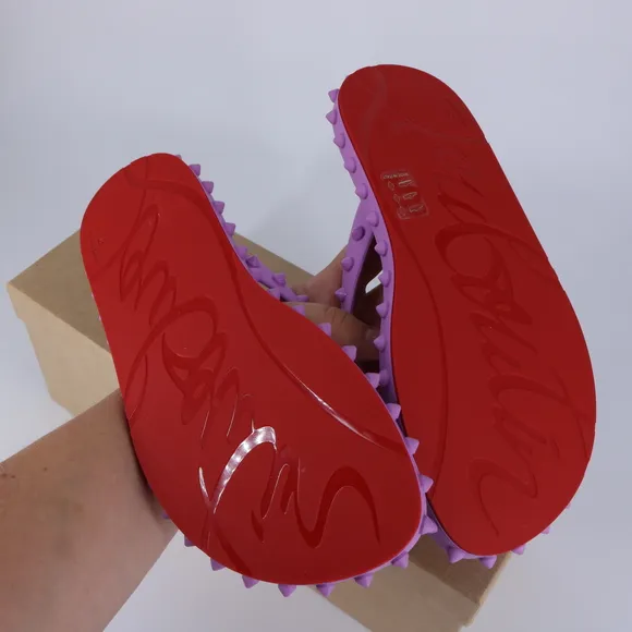 Christian Louboutin 37 Super Loubi Flip Donna Peony Spike Purple Flip Flops E848
