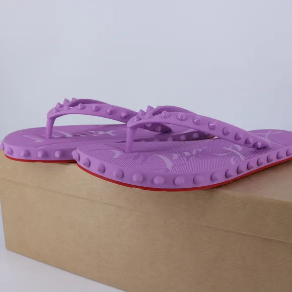 Christian Louboutin 37 Super Loubi Flip Donna Peony Spike Purple Flip Flops E848