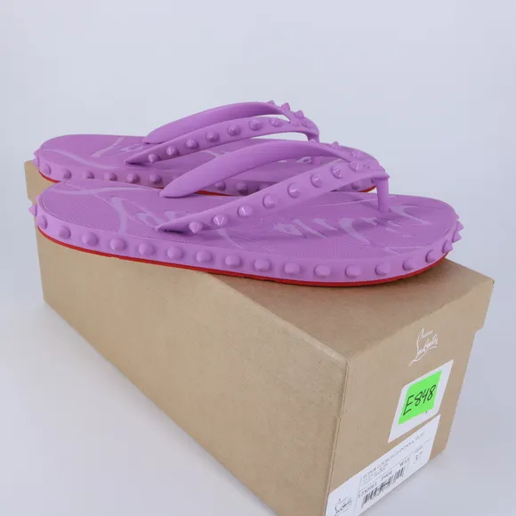 Christian Louboutin 37 Super Loubi Flip Donna Peony Spike Purple Flip Flops E848