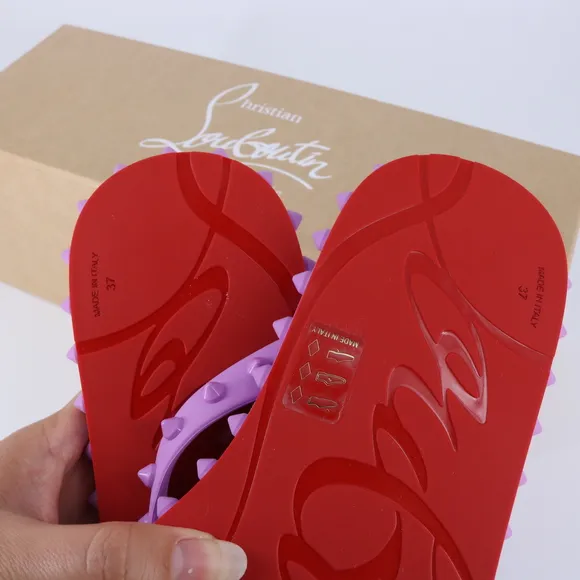 Christian Louboutin 37 Super Loubi Flip Donna Peony Spike Purple Flip Flops E848