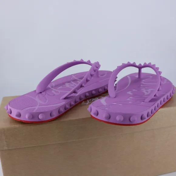 Christian Louboutin 37 Super Loubi Flip Donna Peony Spike Purple Flip Flops E848