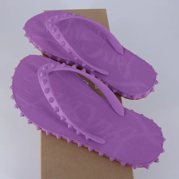 Christian Louboutin 37 Super Loubi Flip Donna Peony Spike Purple Flip Flops E848