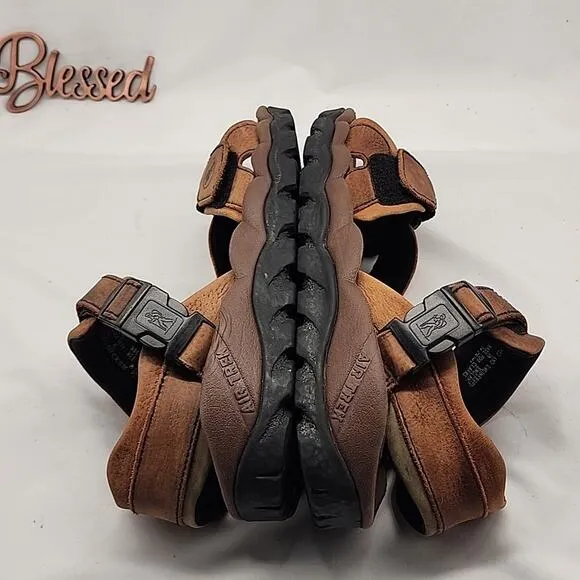 CLARKS AIR TREK TOUGH NUBUCK LEATHER MENS 13 TREKKING SANDALS IN FAIRLY VGUC