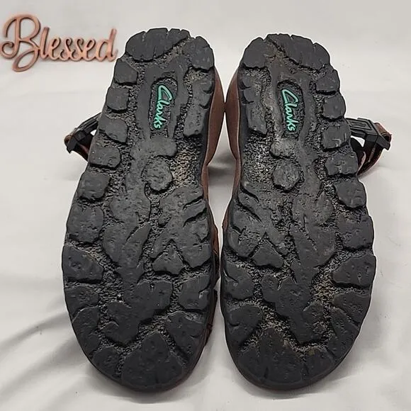 CLARKS AIR TREK TOUGH NUBUCK LEATHER MENS 13 TREKKING SANDALS IN FAIRLY VGUC