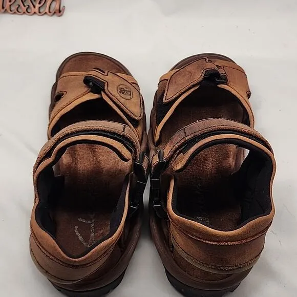 CLARKS AIR TREK TOUGH NUBUCK LEATHER MENS 13 TREKKING SANDALS IN FAIRLY VGUC