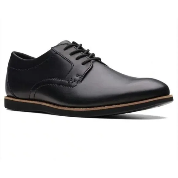 Clarks Men's Raharto Plain Oxford Shoes Black Leather NWOT 11.5