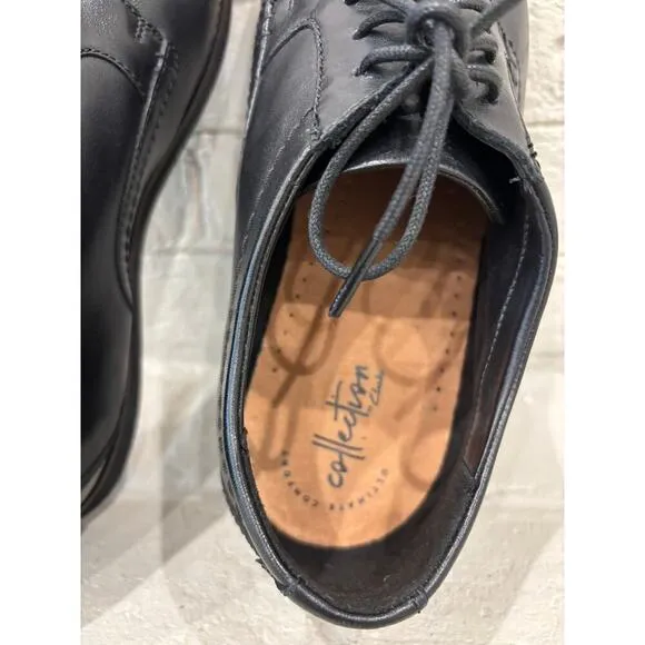 Clarks Men's Raharto Plain Oxford Shoes Black Leather NWOT 11.5