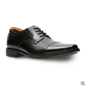 Clarks® Men's  sz 9.5 Wide Black Leather Tilden Cap Dress Shoes New in Box