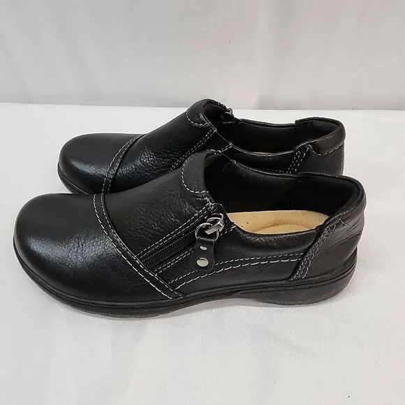 Clarks Size 7 Womens Carleigh Ray Slip-On Shoe Black Leather Comfort New