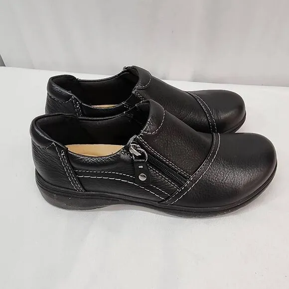 Clarks Size 7 Womens Carleigh Ray Slip-On Shoe Black Leather Comfort New