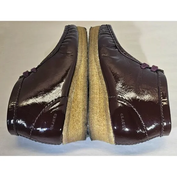 Clarks Women's Originals Wallabee   Maroon Burgundy Patent Shoe Size 7.5