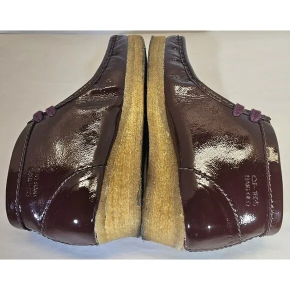 Clarks Women's Originals Wallabee   Maroon Burgundy Patent Shoe Size 7.5