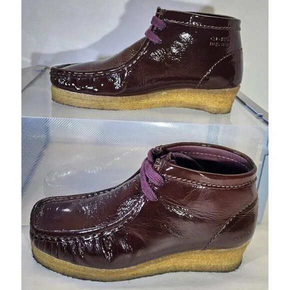 Clarks Women's Originals Wallabee   Maroon Burgundy Patent Shoe Size 7.5