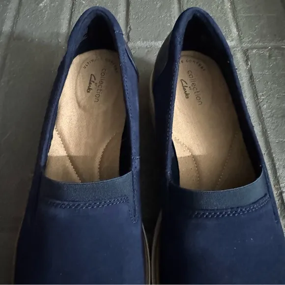 Clarks Women’s Size 8 W  Sharon Dolly Navy Blue Suede Slip On Comfort Shoes NEW
