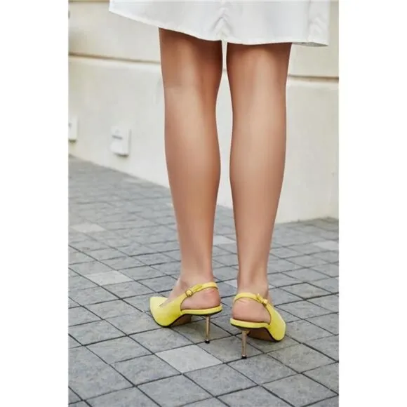 Closed Toe Slingback Heels Yellow-2.6 Inch Metal Heel