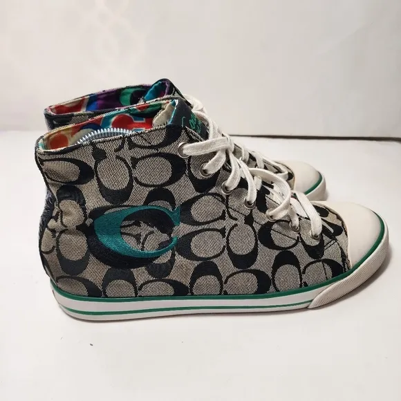COACH BIRCH Sneakers Shoes High Top Womens Size 10B Leatherware  gray black