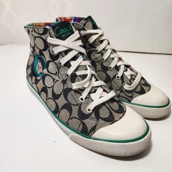 COACH BIRCH Sneakers Shoes High Top Womens Size 10B Leatherware  gray black