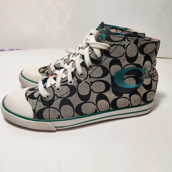 COACH BIRCH Sneakers Shoes High Top Womens Size 10B Leatherware  gray black