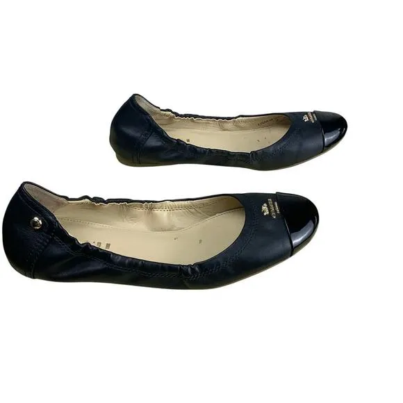 Coach Camilla Black Leather Cap Toe  Ballet Flats - Size  6B