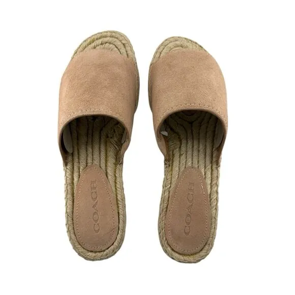 COACH Claudia Espadrille 8.5 Slide Sandals A01972 Beechwood Beige Nude Suede NEW