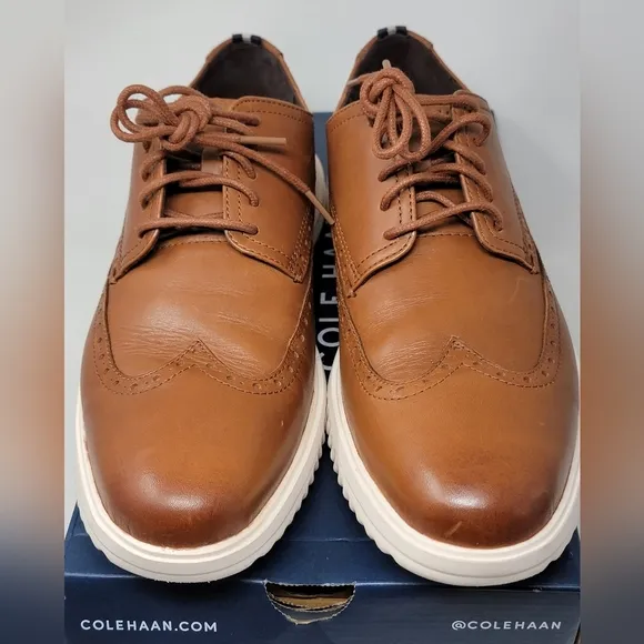 Cole Haan Grand Shoes Men Size 10 Wingtip Oxford British Tan C36939 Pre-owned