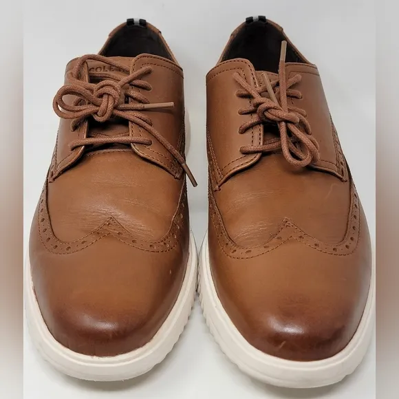 Cole Haan Grand Shoes Men Size 10 Wingtip Oxford British Tan C36939 Pre-owned
