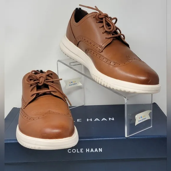 Cole Haan Grand Shoes Men Size 10 Wingtip Oxford British Tan C36939 Pre-owned