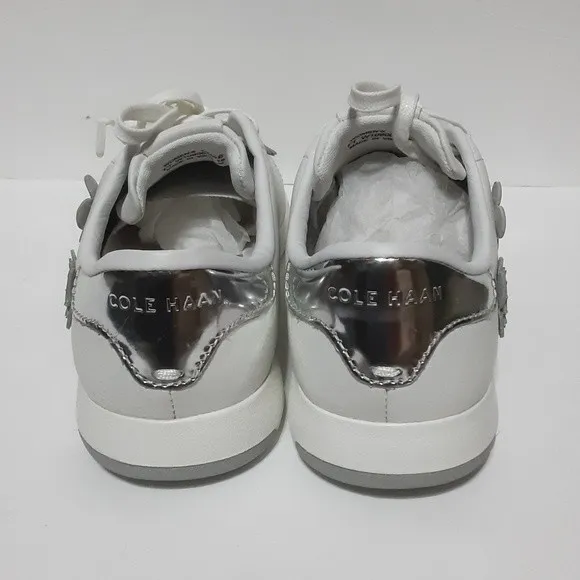 Cole Haan Women's White Leather Grandpro Floral Applique Tennis Sneakers US 9