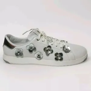 Cole Haan Women's White Leather Grandpro Floral Applique Tennis Sneakers US 9