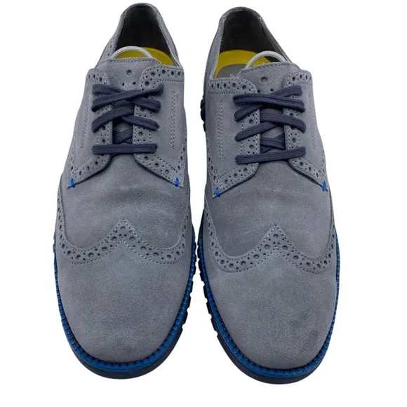 Cole Haan Zerogrand Mens Oxford Shoes Sz 10.5 Blue Gray Suede Wingtip Brogue