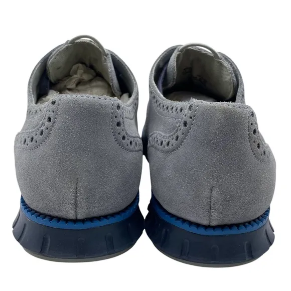 Cole Haan Zerogrand Mens Oxford Shoes Sz 10.5 Blue Gray Suede Wingtip Brogue